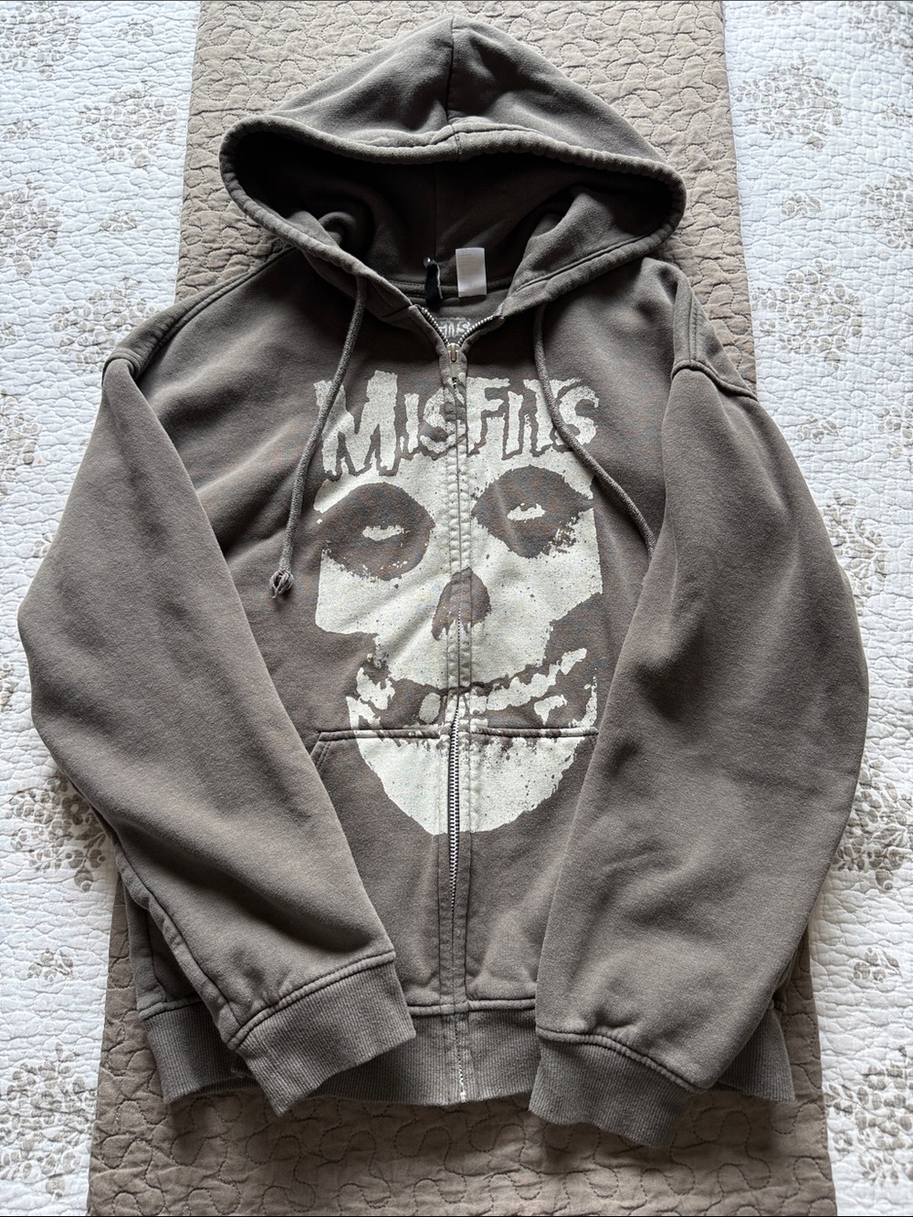 H&M Brown Zip-Up Hoodie with White Graphic